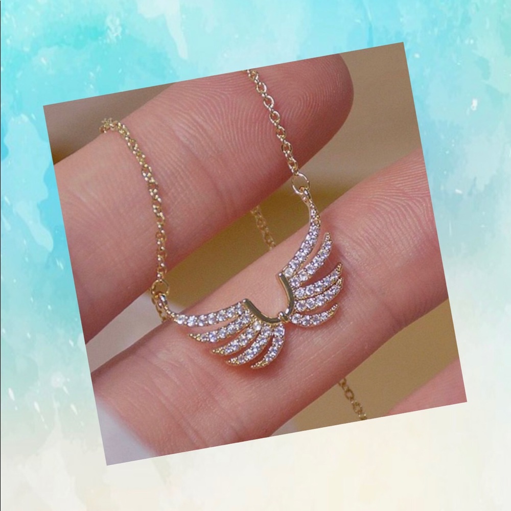NEW 14K Gold Plated Diamond Angel Wing Necklace